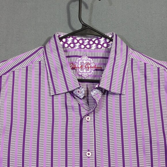 Robert Graham Shirt Men's 4XL Purple Flip Cuff Long Sleeve Button Up - Picture 3 of 11